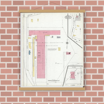 Old map wall art mockup — magnetic wood frame on brick wall — Sanborn Fire Insurance Map from Wayne, Wayne County, Michigan (1919), Sheet #0005