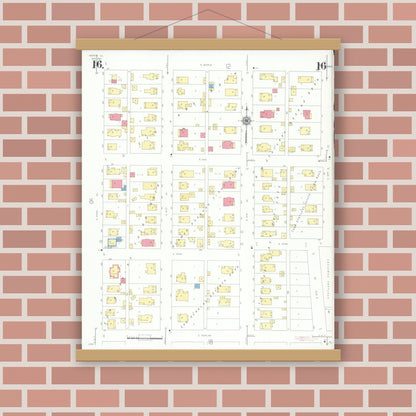 Old map wall art mockup — magnetic wood frame on brick wall — Sanborn Fire Insurance Map from Herrin, Williamson County, Illinois (1941), Sheet #0016