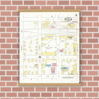 Old map wall art mockup — magnetic wood frame on brick wall — Sanborn Fire Insurance Map from Washington, Washington County, Iowa (1917), Sheet #0006