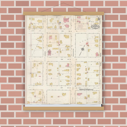 Old map wall art mockup — magnetic wood frame on brick wall — Sanborn Fire Insurance Map from Constantine, Saint Joseph County, Michigan (1932), Sheet #0003