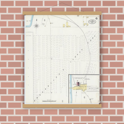 Old map wall art mockup — magnetic wood frame on brick wall — Sanborn Fire Insurance Map from Tomah, Monroe County, Wisconsin (1897), Sheet #0006