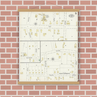 Old map wall art mockup — magnetic wood frame on brick wall — Sanborn Fire Insurance Map from Medway, Norfolk County, Massachusetts (1897), Sheet #0005