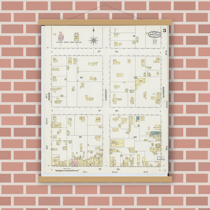 Old map wall art mockup — magnetic wood frame on brick wall — Sanborn Fire Insurance Map from Antigo, Langlade County, Wisconsin (1889), Sheet #0003
