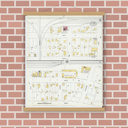 Old map wall art mockup — magnetic wood frame on brick wall — Sanborn Fire Insurance Map from Flora, Clay County, Illinois (1906), Sheet #0005