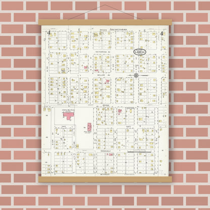 Old map wall art mockup — magnetic wood frame on brick wall — Sanborn Fire Insurance Map from Lamesa, Dawson County, Texas (1925), Sheet #0004