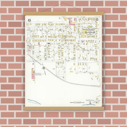 Old map wall art mockup — magnetic wood frame on brick wall — Sanborn Fire Insurance Map from New Philadelphia, Tuscarawas County, Ohio (1926), Sheet #0015