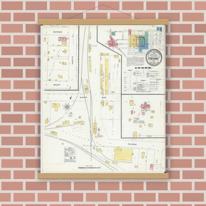 Old map wall art mockup — magnetic wood frame on brick wall — Sanborn Fire Insurance Map from Carthage, Hancock County, Illinois (1906) - Complete Map Set
