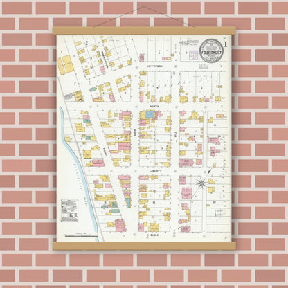 Old map wall art mockup — magnetic wood frame on brick wall — Sanborn Fire Insurance Map from Fountain City, Buffalo County, Wisconsin (1904) - Complete Map Set