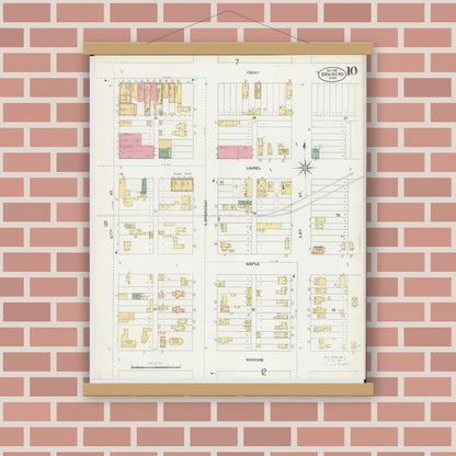 Old map wall art mockup — magnetic wood frame on brick wall — Sanborn Fire Insurance Map from Brainerd, Crow Wing County, Minnesota (1902), Sheet #0010