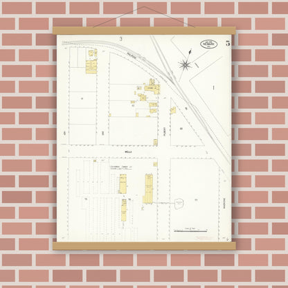 Old map wall art mockup — magnetic wood frame on brick wall — Sanborn Fire Insurance Map from Newark, Alameda County, California (1908), Sheet #0005