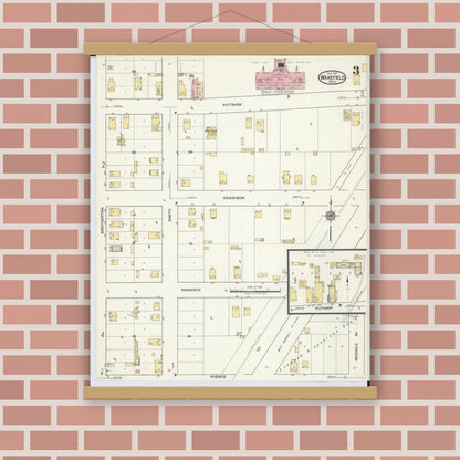Old map wall art mockup — magnetic wood frame on brick wall — Sanborn Fire Insurance Map from Wakefield, Gogebic County, Michigan (1917), Sheet #0003
