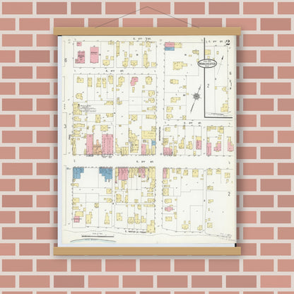 Old map wall art mockup — magnetic wood frame on brick wall — Sanborn Fire Insurance Map from Manchester, Adams County, Ohio (1912), Sheet #0002
