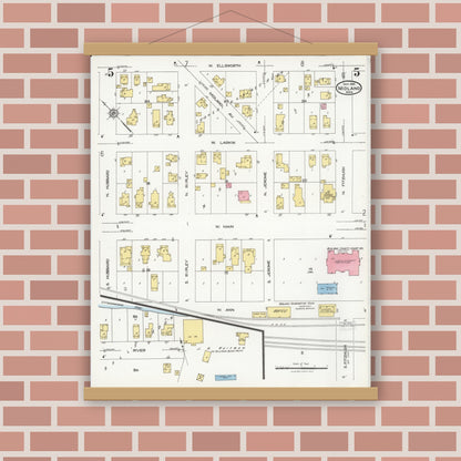 Old map wall art mockup — magnetic wood frame on brick wall — Sanborn Fire Insurance Map from Midland, Midland County, Michigan (1926), Sheet #0005