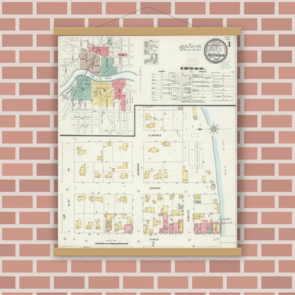 Old map wall art mockup — magnetic wood frame on brick wall — Sanborn Fire Insurance Map from Fort Atkinson, Jefferson County, Wisconsin (1898), Sheet #0001