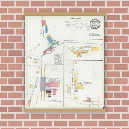 Old map wall art mockup — magnetic wood frame on brick wall — Sanborn Fire Insurance Map from Everett, Bedford County, Pennsylvania (1900) - Complete Map Set