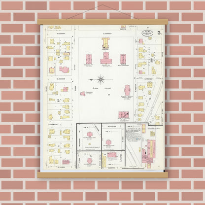 Old map wall art mockup — magnetic wood frame on brick wall — Sanborn Fire Insurance Map from Albion, Calhoun County, Michigan (1907), Sheet #0005