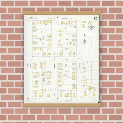 Old map wall art mockup — magnetic wood frame on brick wall — Sanborn Fire Insurance Map from Beloit, Rock County, Wisconsin (1908), Sheet #0012
