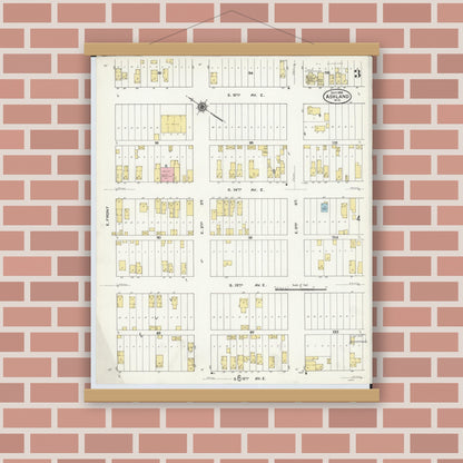 Old map wall art mockup — magnetic wood frame on brick wall — Sanborn Fire Insurance Map from Ashland, Ashland County, Wisconsin (1909), Sheet #0003