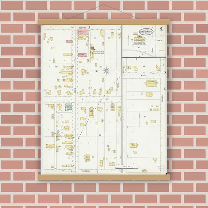 Old map wall art mockup — magnetic wood frame on brick wall — Sanborn Fire Insurance Map from Braidwood, Will County, Illinois (1898), Sheet #0004
