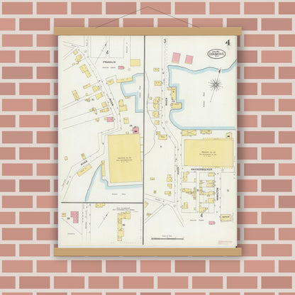 Old map wall art mockup — magnetic wood frame on brick wall — Sanborn Fire Insurance Map from Coxsackie, Greene County, New York (1902), Sheet #0004