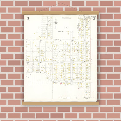 Old map wall art mockup — magnetic wood frame on brick wall — Sanborn Fire Insurance Map from Valley Junction, Polk County, Iowa (1941), Sheet #0003