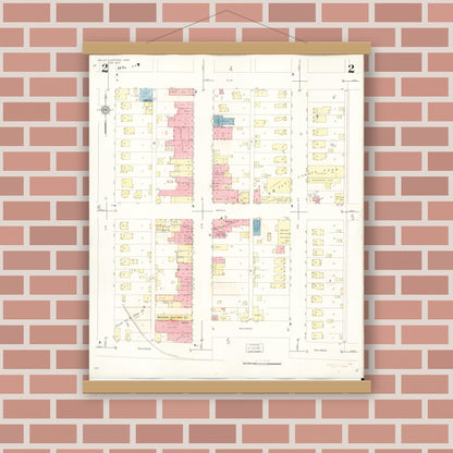 Old map wall art mockup — magnetic wood frame on brick wall — Sanborn Fire Insurance Map from Valley Junction, Polk County, Iowa (1941), Sheet #0002