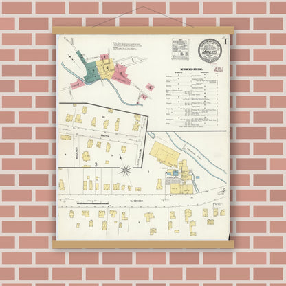 Old map wall art mockup — magnetic wood frame on brick wall — Sanborn Fire Insurance Map from Manlius, Onondaga County, New York (1909) - Complete Map Set