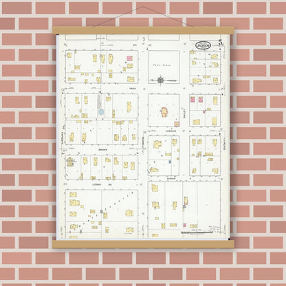 Old map wall art mockup — magnetic wood frame on brick wall — Sanborn Fire Insurance Map from Jackson, Jackson County, Minnesota (1917), Sheet #0005