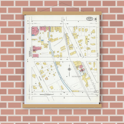 Old map wall art mockup — magnetic wood frame on brick wall — Sanborn Fire Insurance Map from Antigo, Langlade County, Wisconsin (1919), Sheet #0008