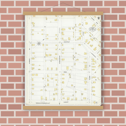 Old map wall art mockup — magnetic wood frame on brick wall — Sanborn Fire Insurance Map from Du Bois, Clearfield County, Pennsylvania (1901), Sheet #0002