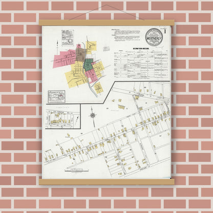 Old map wall art mockup — magnetic wood frame on brick wall — Sanborn Fire Insurance Map from Weatherly, Carbon County, Pennsylvania (1921) - Complete Map Set
