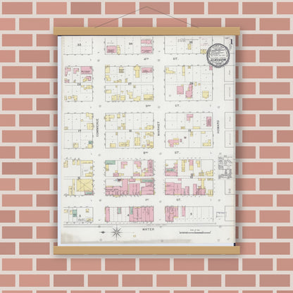 Old map wall art mockup — magnetic wood frame on brick wall — Sanborn Fire Insurance Map from Glasgow, Howard County, Missouri (1893) - Complete Map Set