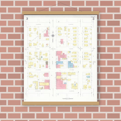 Old map wall art mockup — magnetic wood frame on brick wall — Sanborn Fire Insurance Map from Tomah, Monroe County, Wisconsin (1937), Sheet #0003