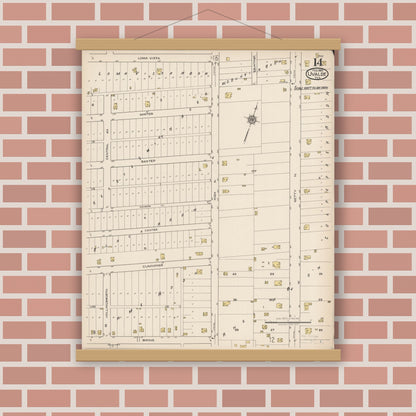 Old map wall art mockup — magnetic wood frame on brick wall — Sanborn Fire Insurance Map from Uvalde, Uvalde County, Texas (1922), Sheet #0014