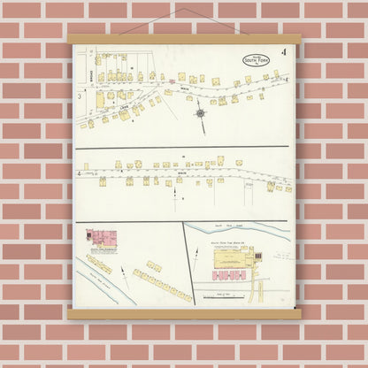 Old map wall art mockup — magnetic wood frame on brick wall — Sanborn Fire Insurance Map from South Fork, Cambria County, Pennsylvania (1910), Sheet #0004