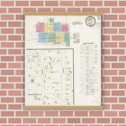 Old map wall art mockup — magnetic wood frame on brick wall — Sanborn Fire Insurance Map from Terrell, Kaufman County, Texas (1897) - Complete Map Set
