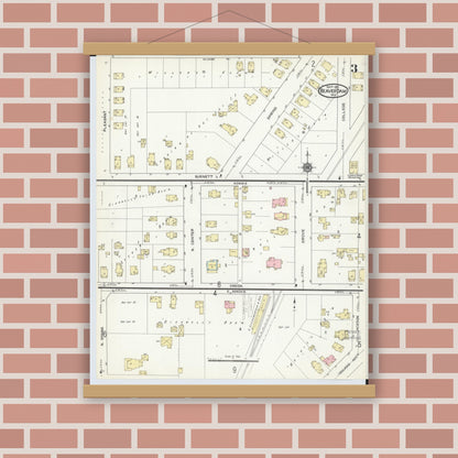 Old map wall art mockup — magnetic wood frame on brick wall — Sanborn Fire Insurance Map from Beaver Dam, Dodge County, Wisconsin (1914), Sheet #0003