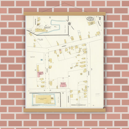 Old map wall art mockup — magnetic wood frame on brick wall — Sanborn Fire Insurance Map from Athens, Greene County, New York (1912), Sheet #0002