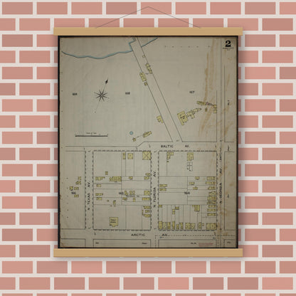 Old map wall art mockup — magnetic wood frame on brick wall — Sanborn Fire Insurance Map from Atlantic City, Atlantic County, New Jersey (1886) - Complete Map Set