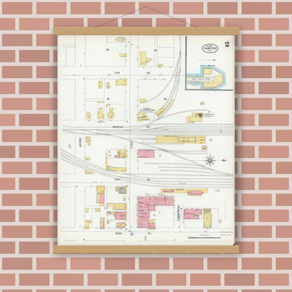 Old map wall art mockup — magnetic wood frame on brick wall — Sanborn Fire Insurance Map from Sanford, Seminole County, Florida (1901), Sheet #0002