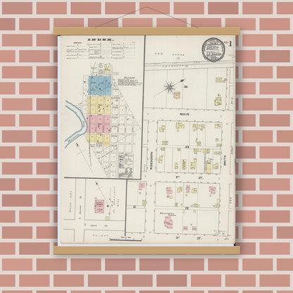 Old map wall art mockup — magnetic wood frame on brick wall — Sanborn Fire Insurance Map from Le Sueur, Le Sueur County, Minnesota (1890) - Complete Map Set