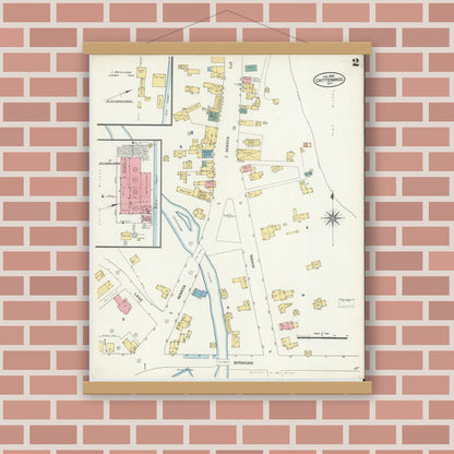Old map wall art mockup — magnetic wood frame on brick wall — Sanborn Fire Insurance Map from Chittenango, Madison County, New York (1906), Sheet #0002