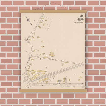 Old map wall art mockup — magnetic wood frame on brick wall — Sanborn Fire Insurance Map from Belmont, Middlesex County, Massachusetts (1922), Sheet #0022