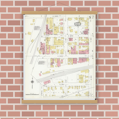 Old map wall art mockup — magnetic wood frame on brick wall — Sanborn Fire Insurance Map from Orrville, Wayne County, Ohio (1911), Sheet #0005