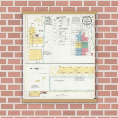 Old map wall art mockup — magnetic wood frame on brick wall — Sanborn Fire Insurance Map from Port Arthur, Jefferson County, Texas (1904) - Complete Map Set