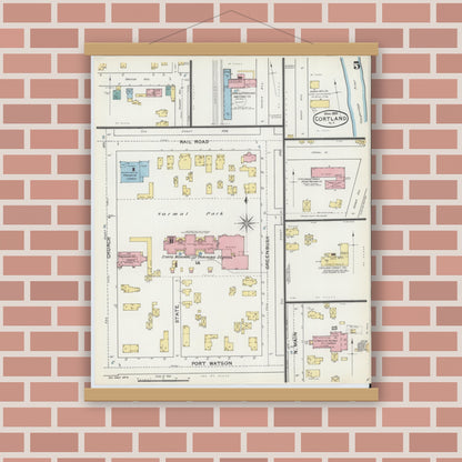 Old map wall art mockup — magnetic wood frame on brick wall — Sanborn Fire Insurance Map from Cortland, Cortland County, New York (1892), Sheet #0005