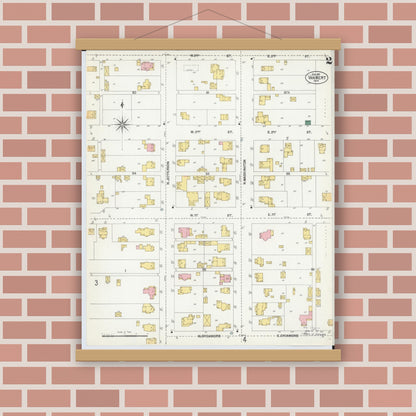 Old map wall art mockup — magnetic wood frame on brick wall — Sanborn Fire Insurance Map from Van Wert, Van Wert County, Ohio (1901), Sheet #0002