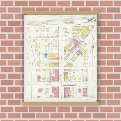 Old map wall art mockup — magnetic wood frame on brick wall — Sanborn Fire Insurance Map from Napoleon, Henry County, Ohio (1916), Sheet #0004