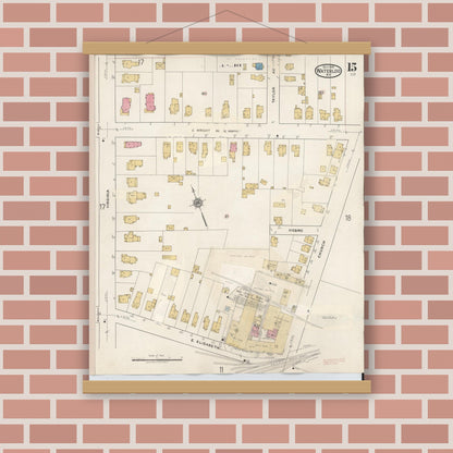Old map wall art mockup — magnetic wood frame on brick wall — Sanborn Fire Insurance Map from Waterloo, Seneca County, New York (1948), Sheet #0015