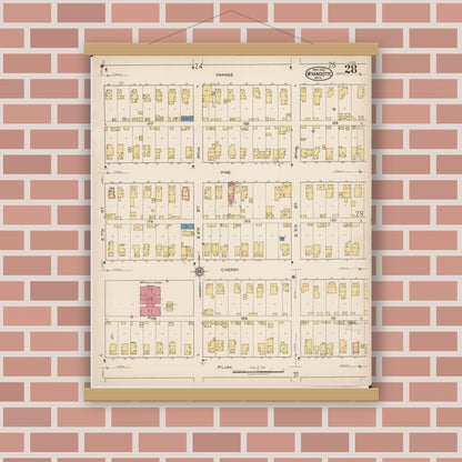 Old map wall art mockup — magnetic wood frame on brick wall — Sanborn Fire Insurance Map from Wyandotte, Wayne County, Michigan (1922), Sheet #0028